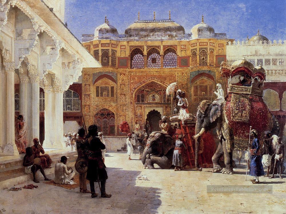 Arrivée du Prince Humbert Le Rajah au Palais d’Amber Persique Egyptien Indien Edwin Lord Weeks Peintures à l'huile